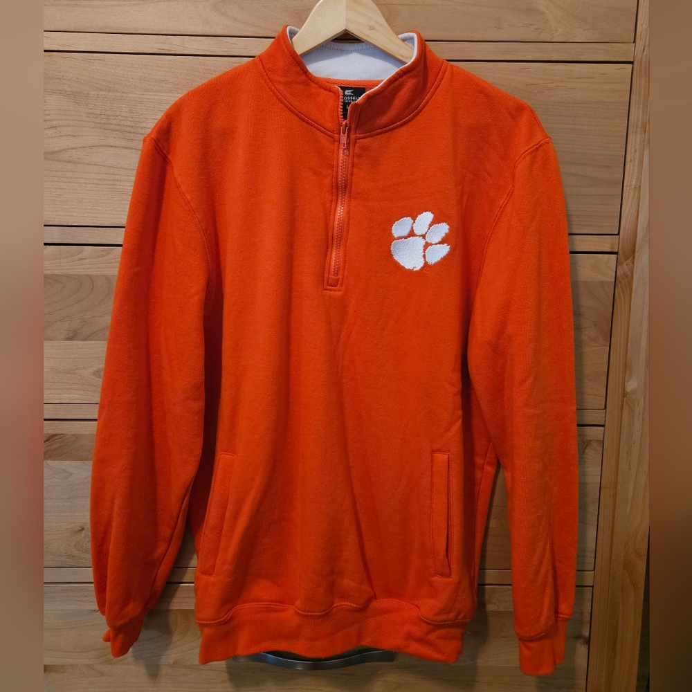 Orange Clemson Quarter-Zip Sweatshirt with Paw Print